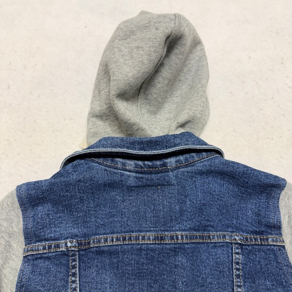 Levi Denim Trucker Jacket Hoodie Gray Sweatshirt Sleeves Women's Small Classic - Picture 16 of 16